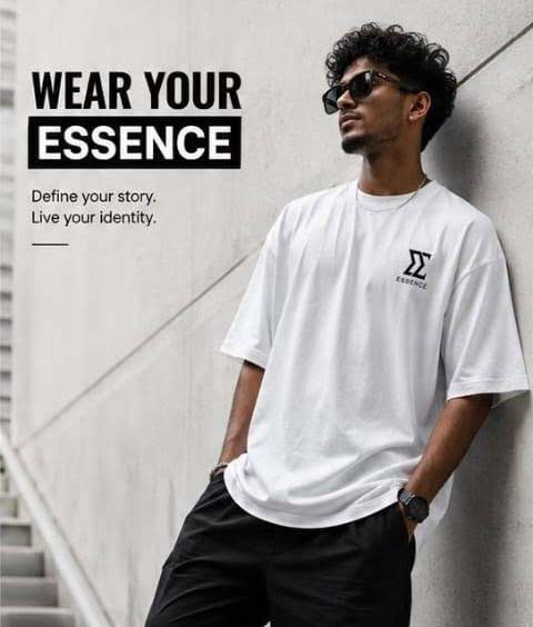 ESSENCE white oversized tee styled with black trousers